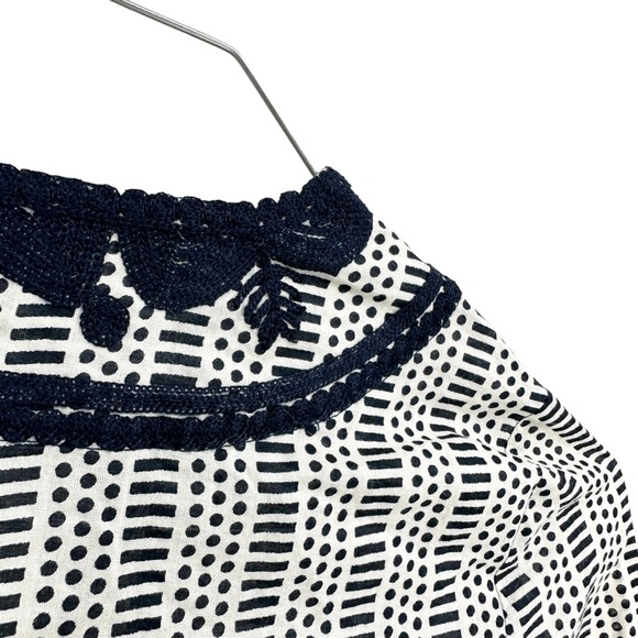 TORY BURCH Tunic Top Geometric Side Slits Long Sleeve Blue Cream - Picture 5 of 7